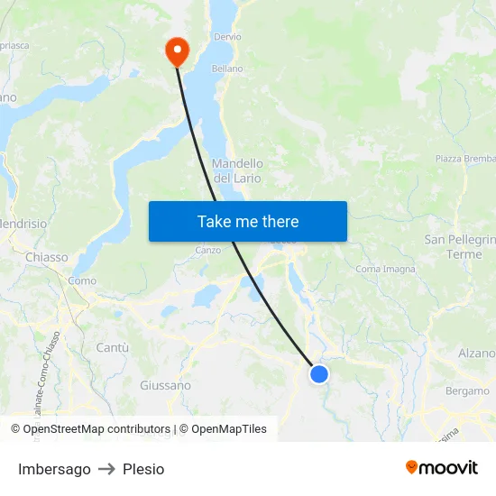 Imbersago to Plesio map