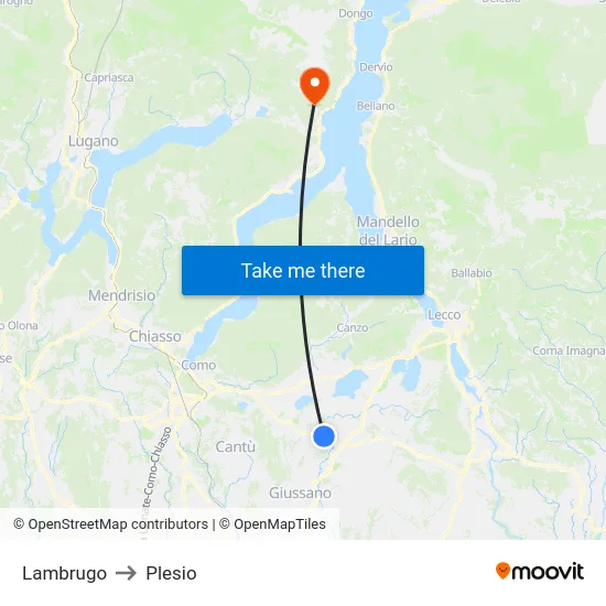 Lambrugo to Plesio map