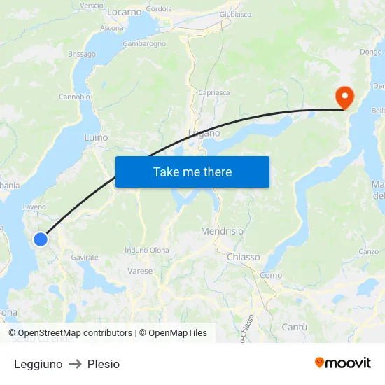 Leggiuno to Plesio map