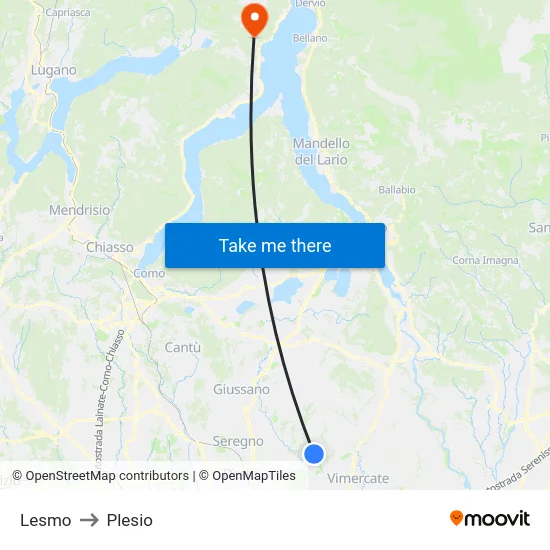 Lesmo to Plesio map