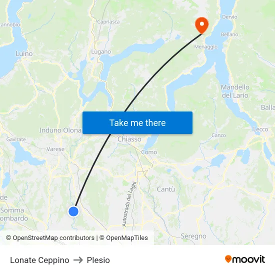 Lonate Ceppino to Plesio map