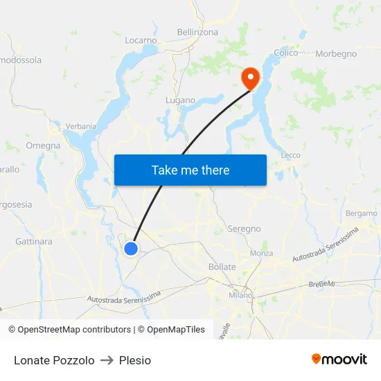 Lonate Pozzolo to Plesio map