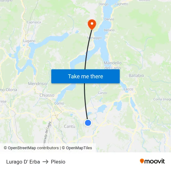 Lurago d'Erba to Plesio map