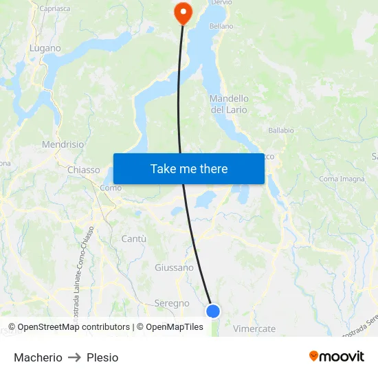 Macherio to Plesio map