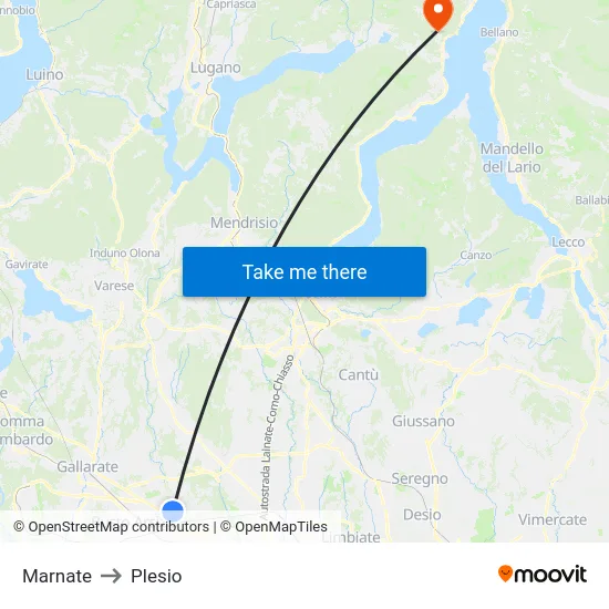 Marnate to Plesio map