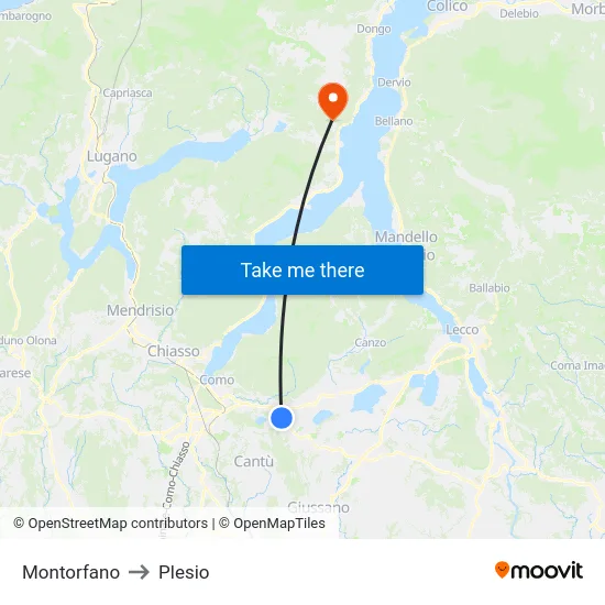 Montorfano to Plesio map