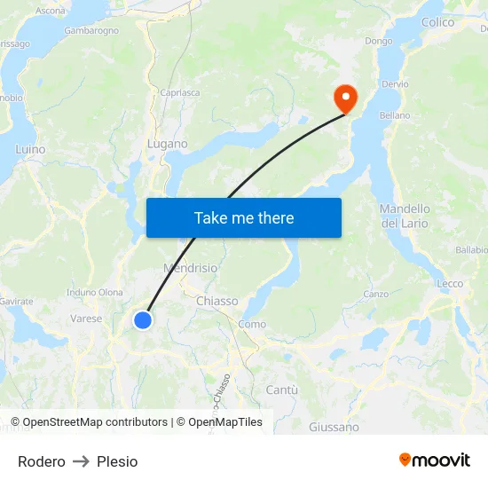 Rodero to Plesio map