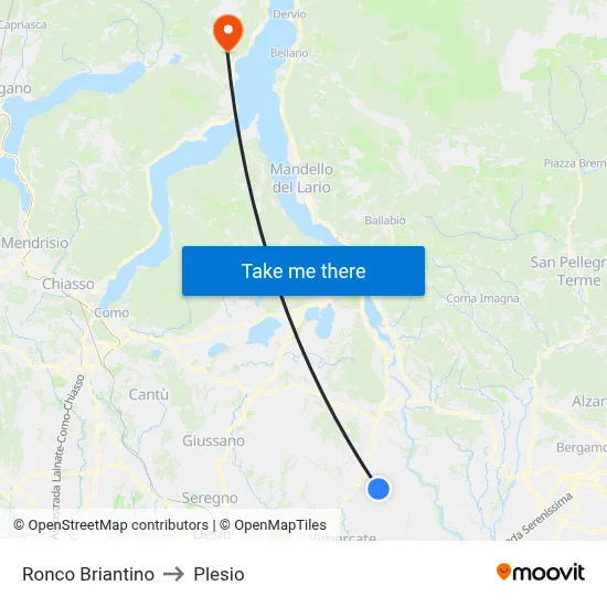 Ronco Briantino to Plesio map