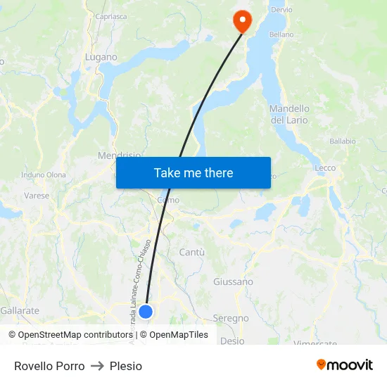 Rovello Porro to Plesio map