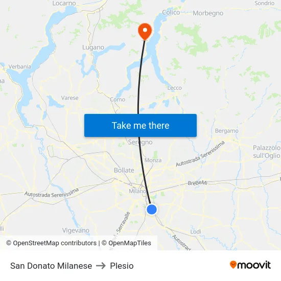 San Donato Milanese to Plesio map