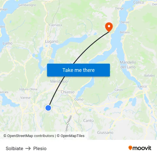 Solbiate to Plesio map