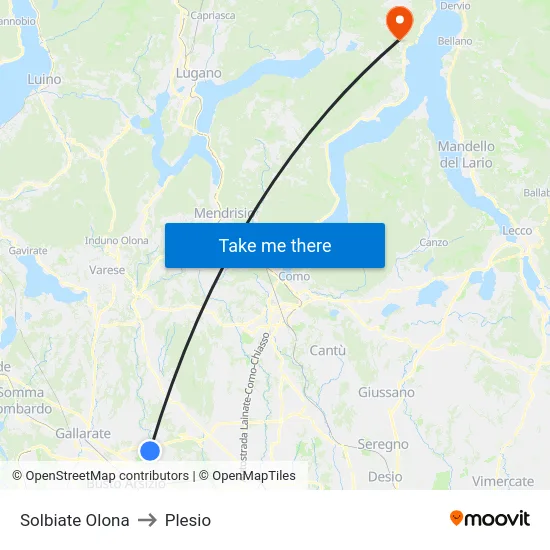Solbiate Olona to Plesio map