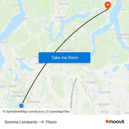 Somma Lombardo to Plesio map