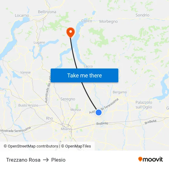 Trezzano Rosa to Plesio map