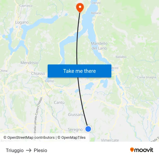 Triuggio to Plesio map