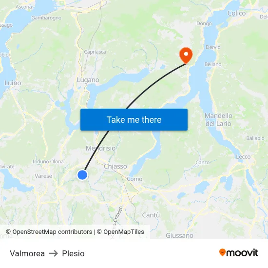 Valmorea to Plesio map