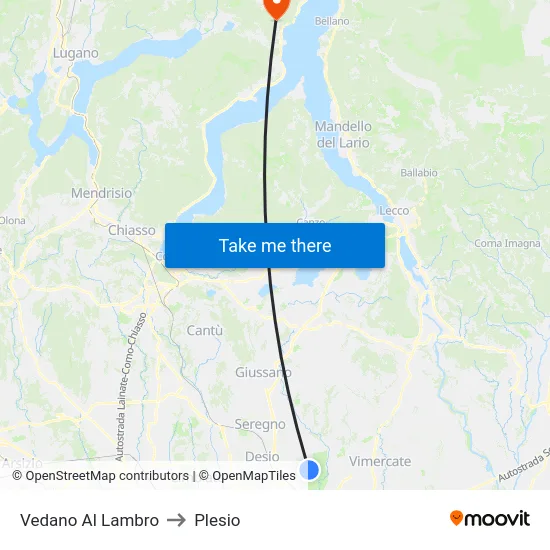Vedano Al Lambro to Plesio map