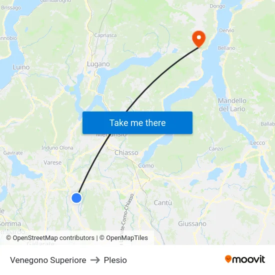 Venegono Superiore to Plesio map