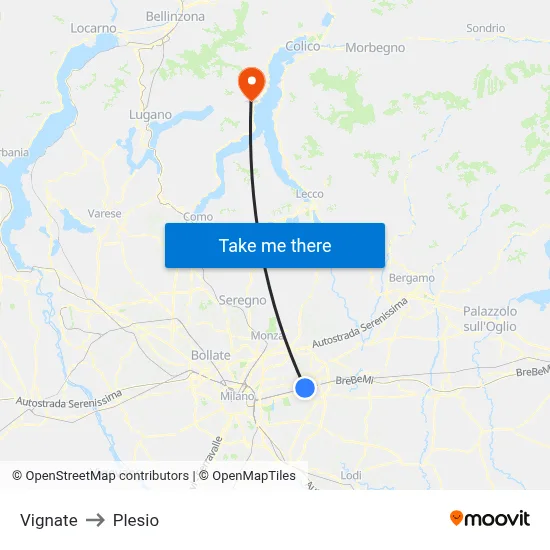 Vignate to Plesio map