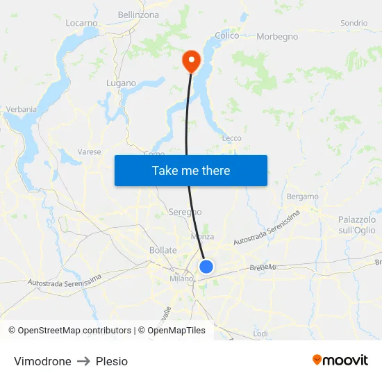 Vimodrone to Plesio map