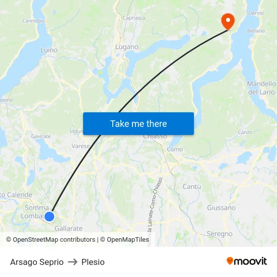 Arsago Seprio to Plesio map