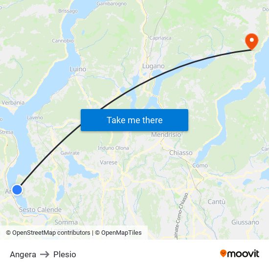 Angera to Plesio map