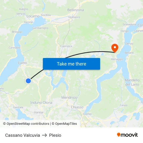 Cassano Valcuvia to Plesio map