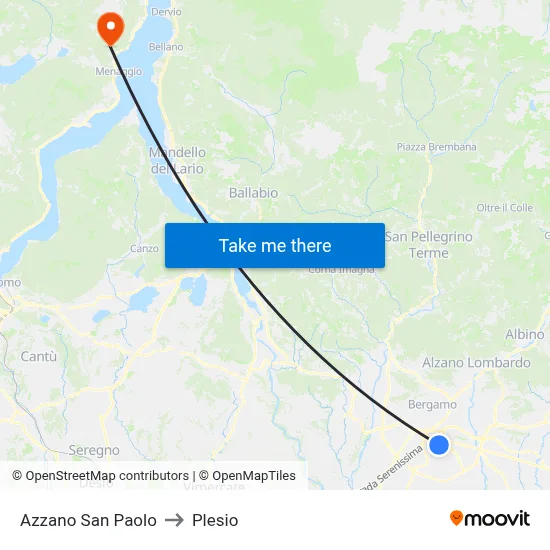 Azzano San Paolo to Plesio map