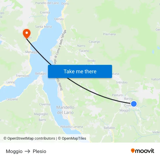 Moggio to Plesio map