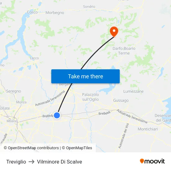 Treviglio to Vilminore Di Scalve map