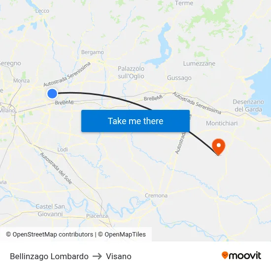 Bellinzago Lombardo to Visano map