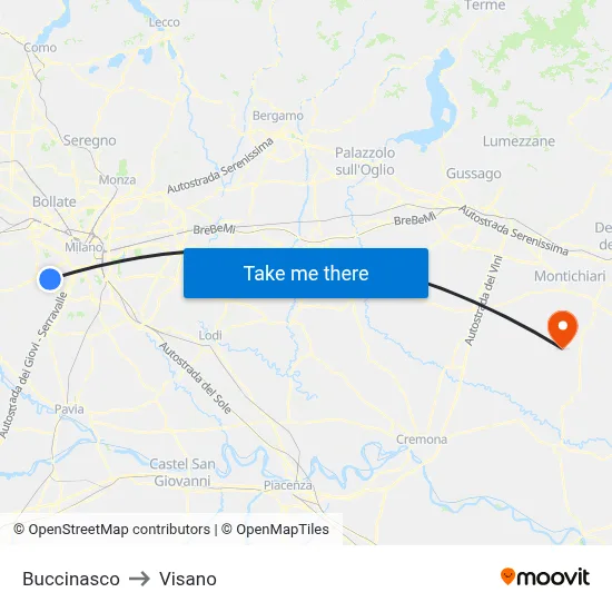 Buccinasco to Visano map