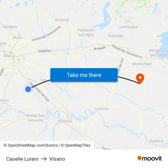 Caselle Lurani to Visano map