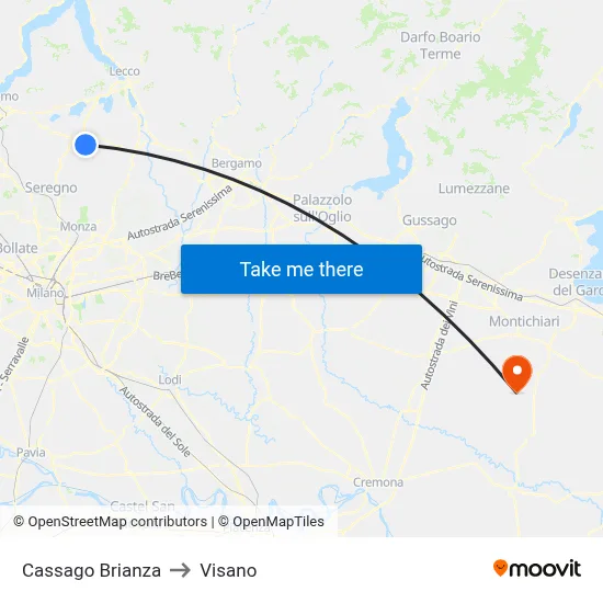 Cassago Brianza to Visano map
