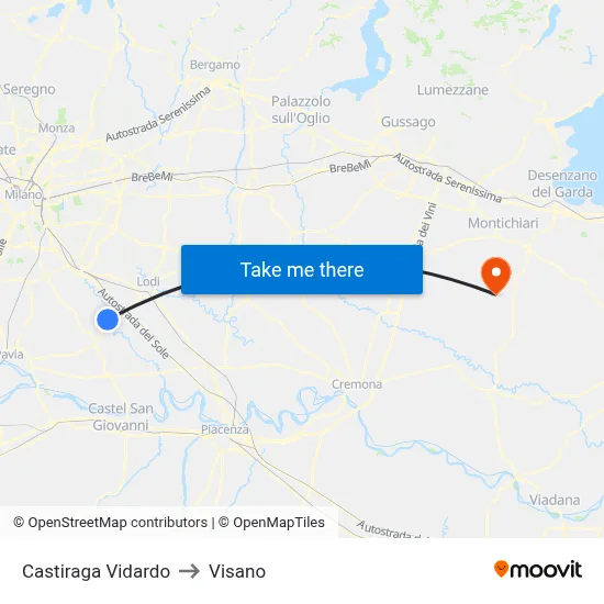 Castiraga Vidardo to Visano map