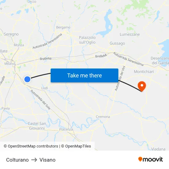 Colturano to Visano map