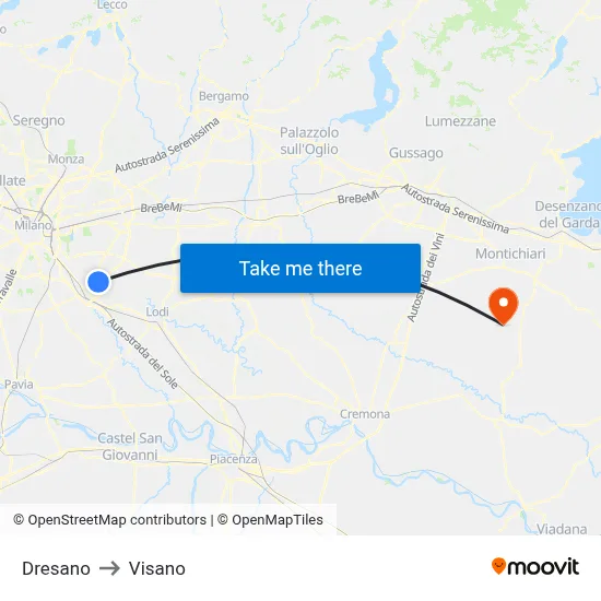 Dresano to Visano map