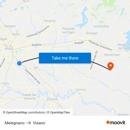 Melegnano to Visano map