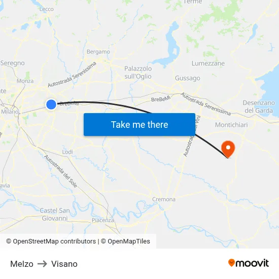 Melzo to Visano map
