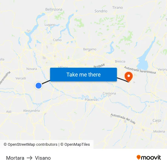 Mortara to Visano map