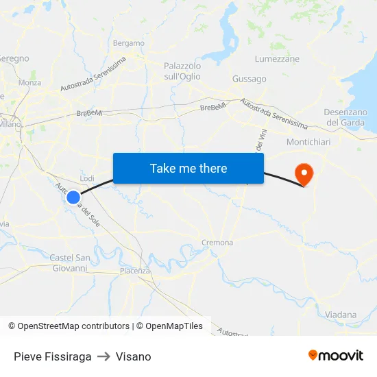 Pieve Fissiraga to Visano map