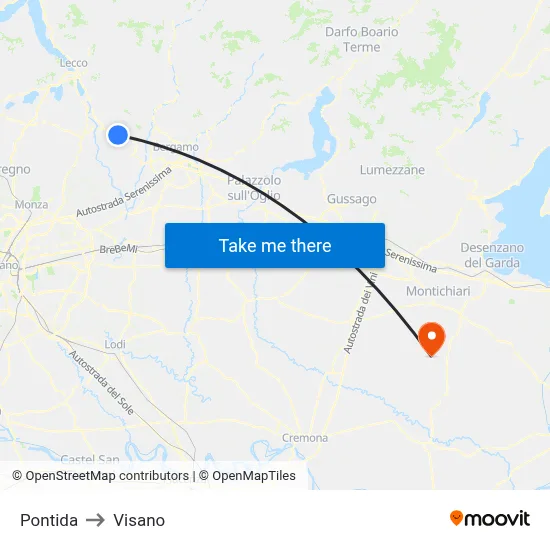 Pontida to Visano map