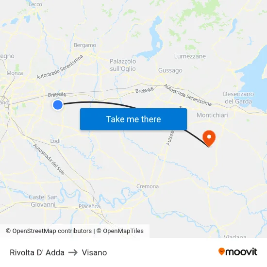 Rivolta d'Adda to Visano map