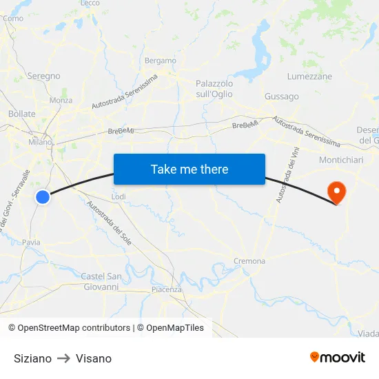 Siziano to Visano map