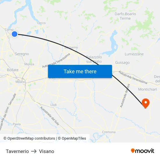 Tavernerio to Visano map