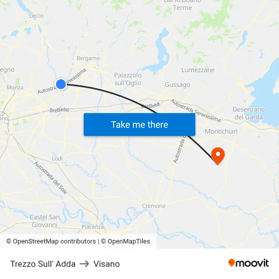 Trezzo Sull' Adda to Visano map