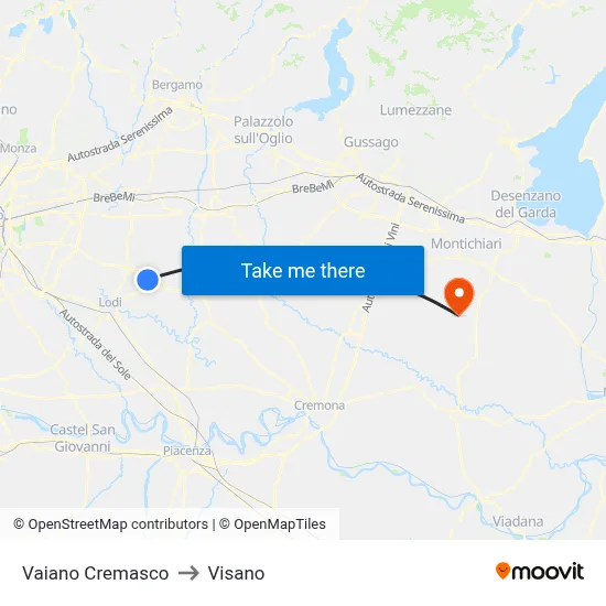 Vaiano Cremasco to Visano map