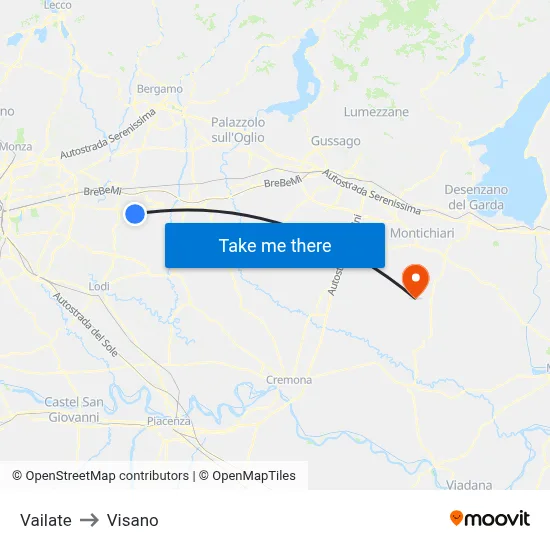 Vailate to Visano map