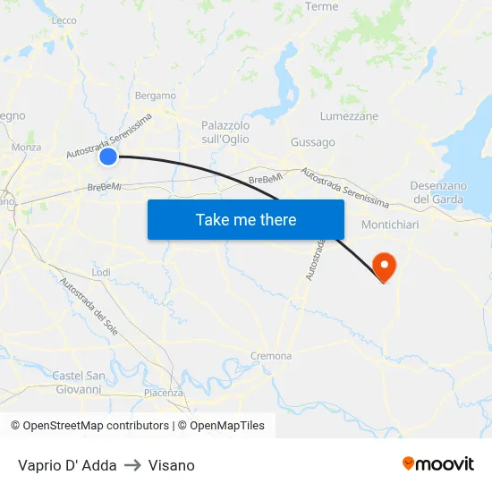 Vaprio d'Adda to Visano map