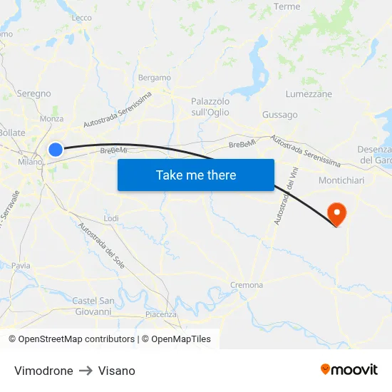Vimodrone to Visano map